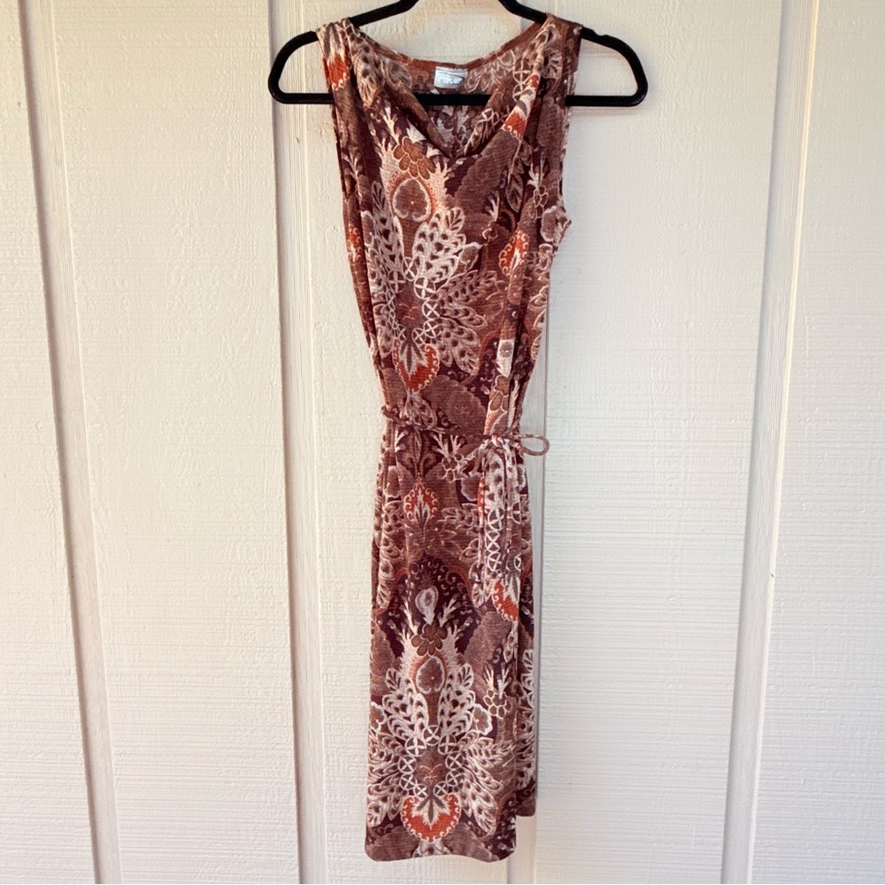 Y2K Rave Brown Cream Tan Midi Drape Cowl Neck Dress Grunge S - Picture 7 of 7